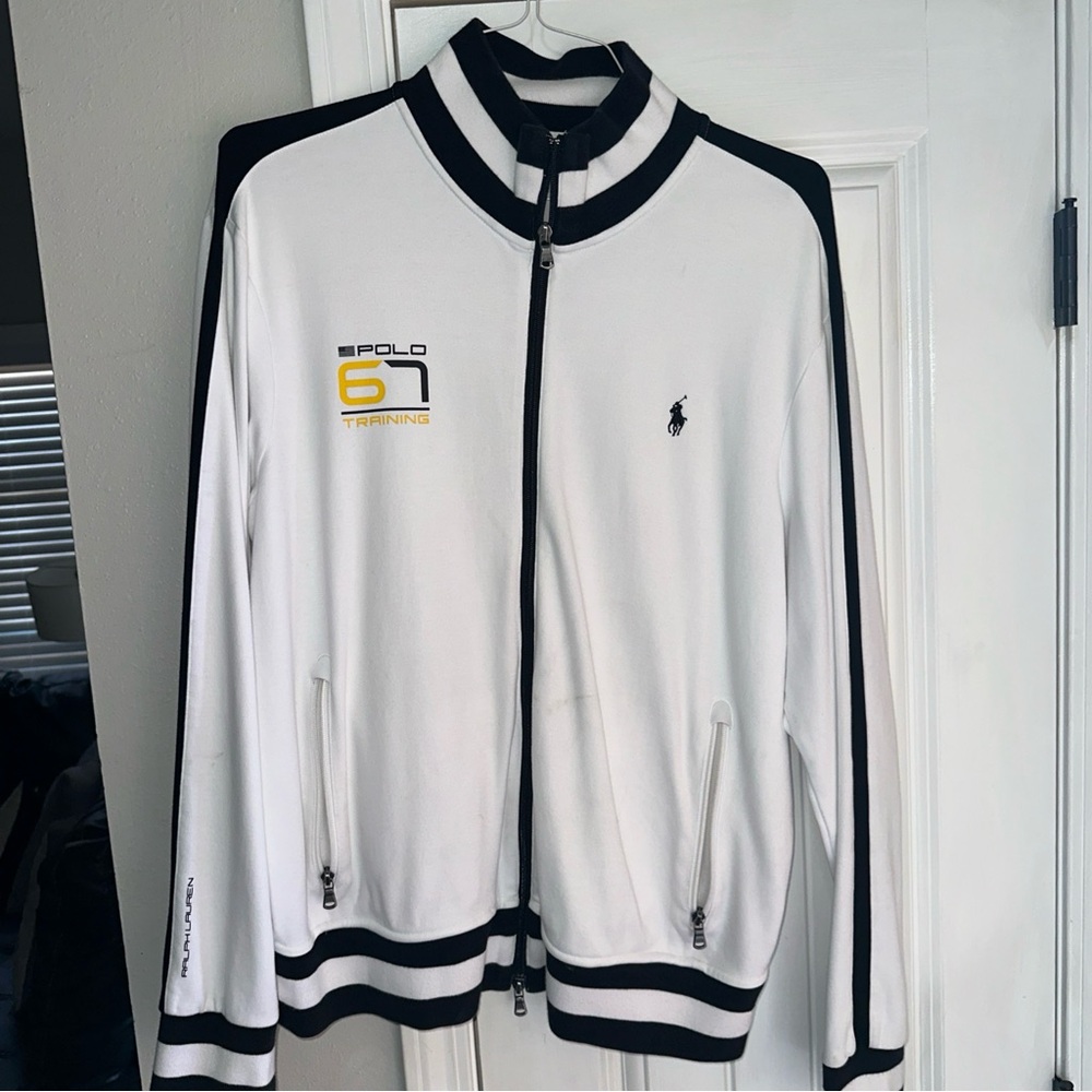 Polo Ralph Lauren Mens Performance Training Jacket Ivory Zip Pockets Cotton  XL